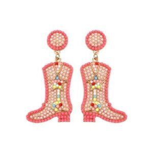 Cowgirl Boots Earrings Rice Beads Boots Pink Star Ear Jewelry For Women